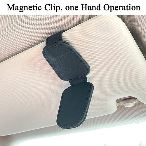 KIWEN 4 Packs Sunglasses Holders for Car Visor, Magnetic Leather Glasses Eyeglass Clip for Car, Ticket Card Clip Sunglasses Mount, Car Visor Accessories Gadgets(4, Black)