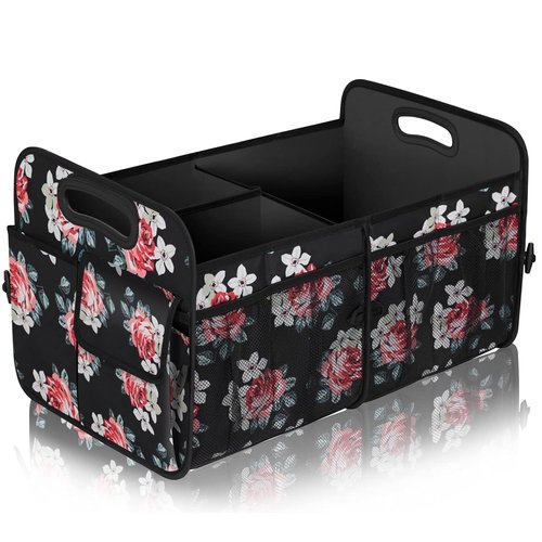 Femuar Car Trunk Organizer,Car Storage Organizer with 72L Large Capacity Waterproof Collapsible and 11 Pockets,Trunk Organizer for Car Suv/Jeep/Sedan, Large Size, Flower