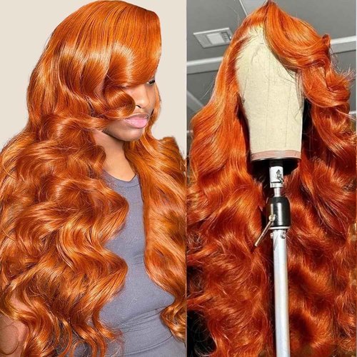 Suresen 350 Ginger Body Wave Lace Front Wigs Human Hair Pre Plucked 16 Inch 13x4 HD Lace Frontal Wigs Colored Wigs 180% Density Glueless Ginger Orange Wig for Women