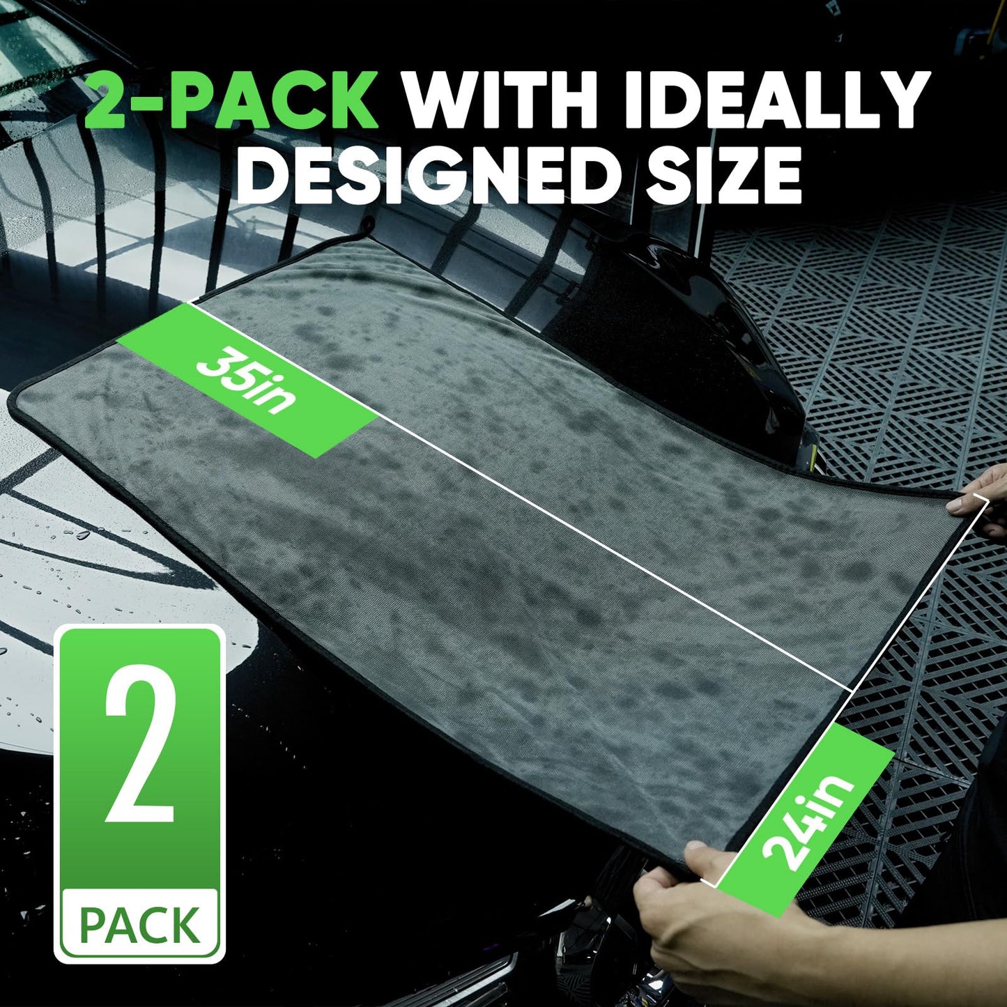 KKV 2-Pack Microfiber Towels (35"x 24") Extra Large Ultra Absorbent Drying Towel for Cars and Trucks, Without Streaks, Scratches, or Water Spots