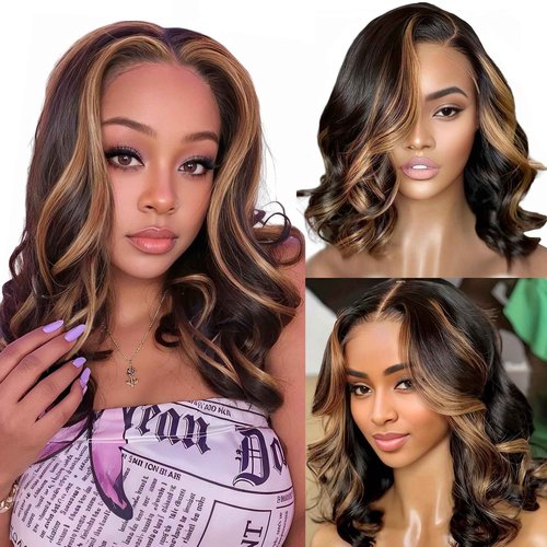 KinMos Lace Front Wigs Human Hair Wigs for Women Glueless Lace Frontal Wigs Human Hai.r Pre Plucked with Baby Hair (Ombre Highlight, FB/30 18 Inch)