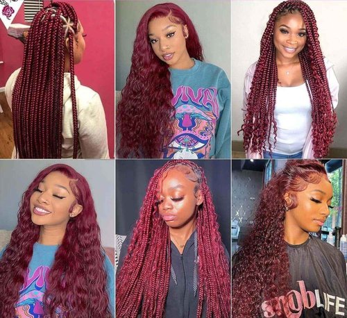 Hailookmey Human Braiding Hair for Boho Braids 150g Deep Wave Human Hair for Braiding 3 Bundles/Pack No Weft Curly Human Hair Extensions for Braids (99J Burgundy Color,24 Inch)