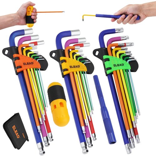 ELEAD Allen-Wrench Hex Torx Key Set: 29-Piece Rainbow Colored Allen Key Set, Long Arm Ball End, Metric SAE Standard Torx Star Wrenches with T-Handle and Extension Bar