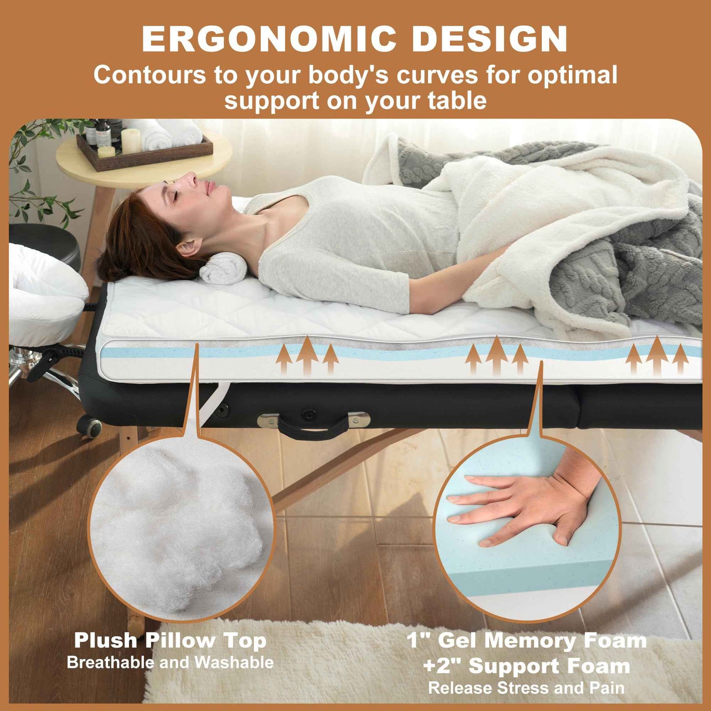 3.2 Inch Lash Bed Topper Set,Gel Memory Foam Massage Bed Topper, Waterproof Fluffy Pillow Top Cover for Spa Esthetician Wax,Includes White Massage Table Toppe & Face Rest Cover