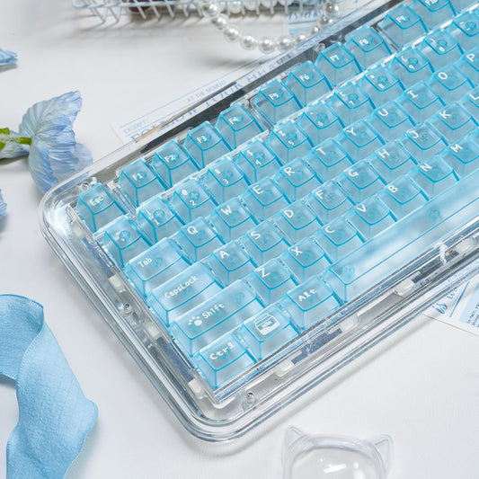 136 Keys Blue Clear Keycaps Cherry Profile Transparent Keycaps Set Fit for 61/64/87/104/108 Cherry Mx Switches Mechanical Keyboard