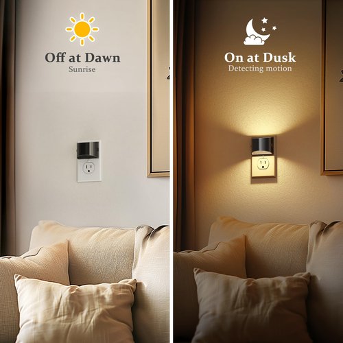 JandCase LED Night Lights Plug into Wall, 2 Pack Black Modern Night Lights, Dusk to Dawn Sensor Nightlight,0-100LM Brightness Adjustable, 3000K Soft White