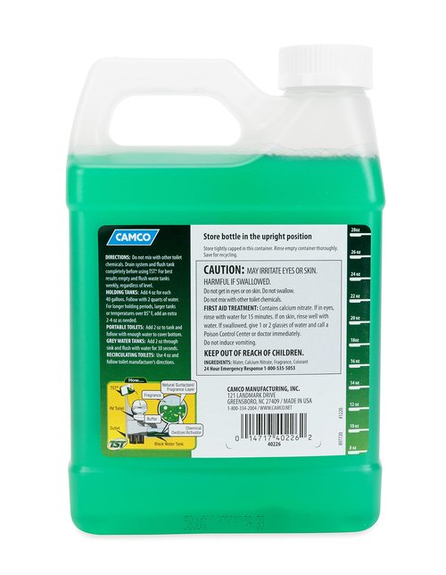 Camco TST Fresh Scent RV Toilet Treatment - Formaldehyde Free - Breaks Down Waste And Tissue - Septic Tank Safe - Treats up to 8-40 Gallon Holding Tanks (32 Ounce Bottle) (40226)