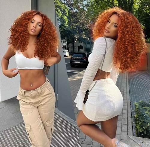 MITIMES 16inch HD Pre Plucked Ginger Curly Lace Front Wig Human Hair Blend Synthetic Ginger Orange Short Curly Lace Front Wigs for Black Women