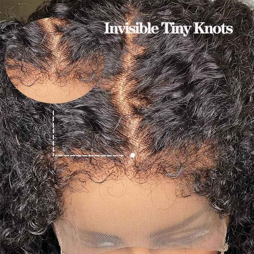 Youleas 180% Density 13x4 Kinky Curly Edges Baby Hair Lace Wig Deep Wave Curly Lace Front Human Hair Wigs Kinky Curly Edges Hairline Transparent HD Lace Frontal Wig (16inches)