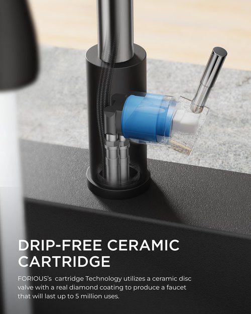 FORIOUS Kitchen Faucets with Pull Down Sprayer, High Arc Single Handle Classic Stainless Steel Sink Faucet 1 or 3 Hole, Suitable for Farmhouse Camper Laundry Rv Bar, Black Chrome