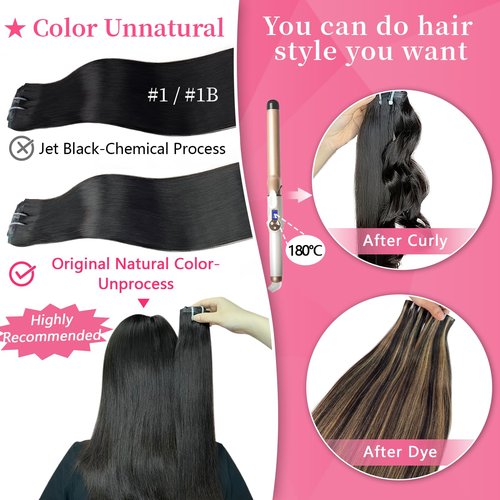 FBLhair 16 inch Seamless Clip in Hair Extensions Real Human Hair 110g 7pcs Invisible Soft PU Clip in Hair Extensions for Black Women Virgin Human Hair Extensions Clip ins 1B Natural Black Straight
