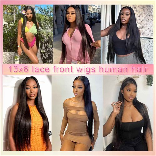 UKOWN 13X6 Lace Front Wigs Human Hair Pre Plucked Straight Lace Front Wigs Human Hair 200 Density HD Transparent Lace Front Wigs 24 Inch