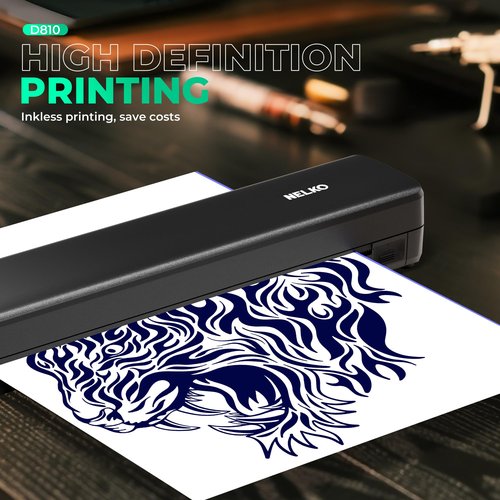 Nelko D810 Tattoo Stencil Printer, Wireless Thermal Tattoo Printer with 10pcs Tattoo Transfer Papers, Portable Tattoo Machine for Artist & Beginners, Compatible with Phone Pad and PC, Smoke Black