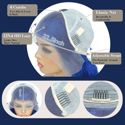 TYUKY 28 Inch Blue Lace Front Wig Human Hair 200 Density Human Hair Wig 13X4 HD Lace Front Wigs Human Hair Pre Plucked Human Hair Wig Color Blue Wig Human Hair Blue Lace Frontal Wigs Human Hair