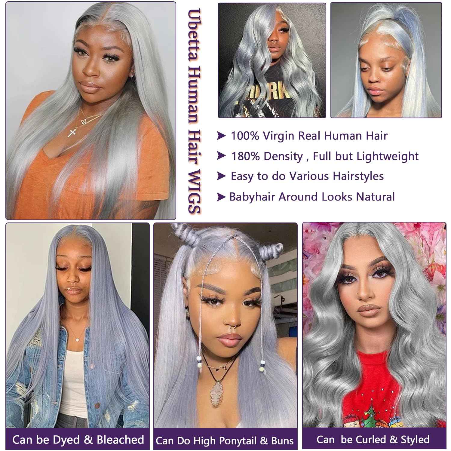 Grey Lace Front Wigs Human Hair, Glueless Grey Wigs Human Hair Pre Plucked HD 13x6 Lace Front Grey Wig for Black Women 180% Density 22 Inch Colored Silver Gray Straight Human Hair Lace Fronal Wig