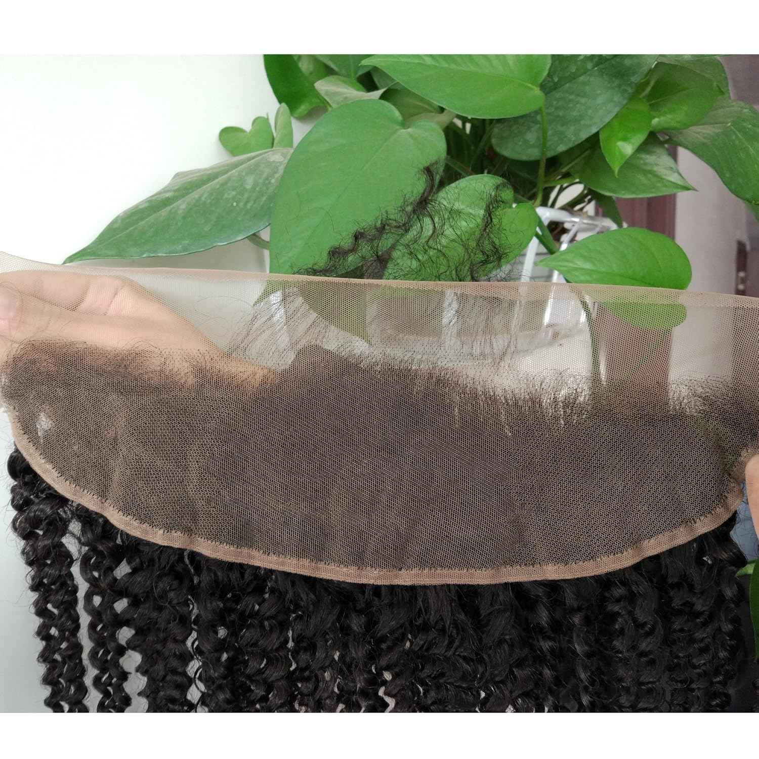 13×4" Lace Frontal Closure Kinky Curly Transparent Color Full Lace Front Closure Free Part Unprocessed Brazilian Virgin Human Hair Extension Ear to Ear Lace Closures Natural Color (14 Inch)