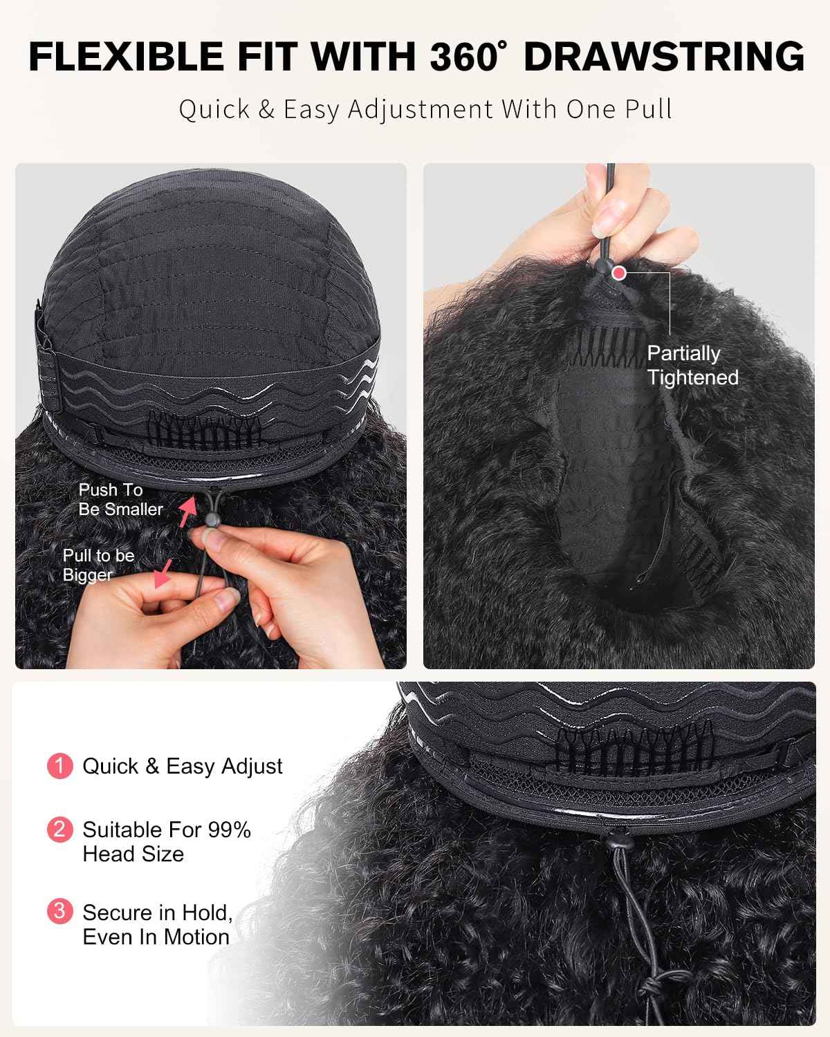 Kinky Curly Half Wig Human Hair 210 Density 3 In 1 Seamless Flip Over Half Wigs Glueless Kinky Curly Wigs Human Hair Beginner Friendly 360 Degree Flexi-fit Drawstring Headband Wig for Women 16 Inch