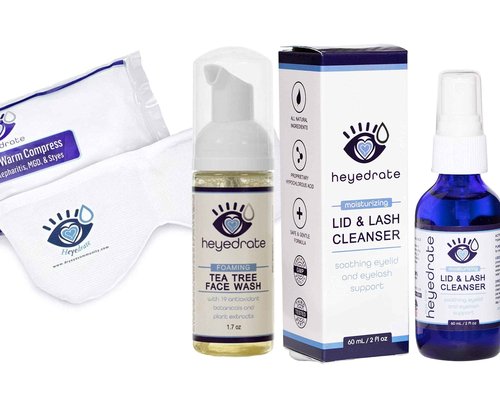 Heyedrate Eyelid Irritation Relief Kit featuring Lid and Lash Cleanser, Face Wash Warm Compress