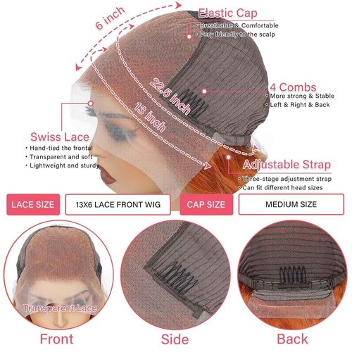 Alimoonbeam Ginger Orange 28 Inch13x6 Lace Front Wigs Human Hair Body Wave Frontal Wigs Human Hair for Women 180 Density Pre Plucked HD Transparent Lace Glueless 350 Colored Wig Bleach Knots