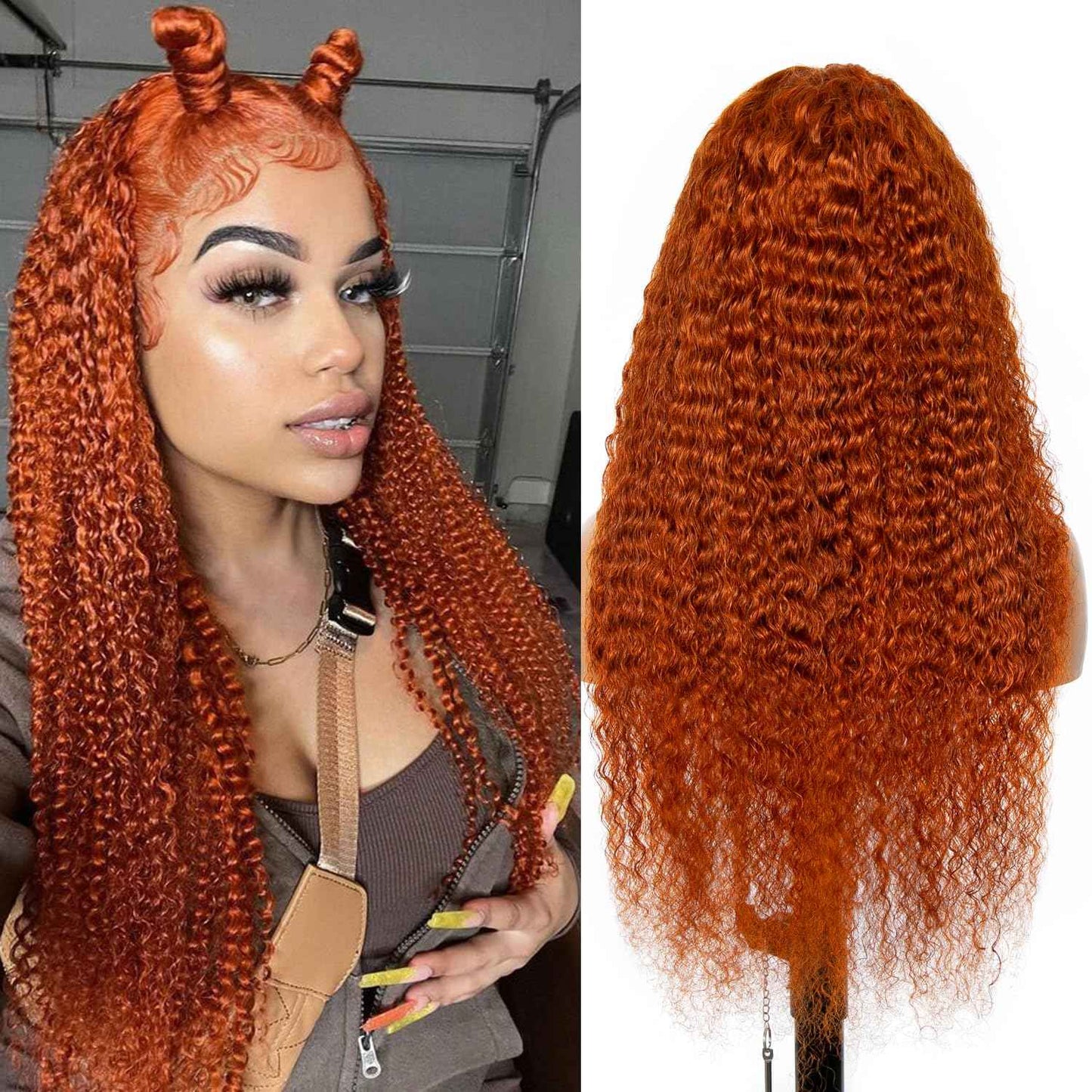 Ginger Lace Front Wigs 26 Inch 13×4 Deep Wave Wigs 360 Lace Front Wigs for Black Women 180 Density Curly Glueless Colored Wigs with Baby Hair