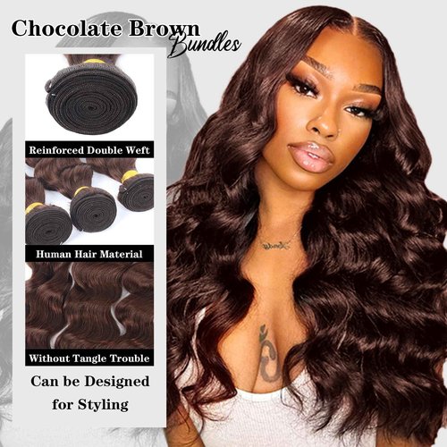 Brown Bundles Human Hair Loose Wave Human Hair 3 Bundles (#4, 12 14 16) 12A 100% Unprocessed Brazilian Virgin Hair Loose Deep Wave Remy Human Hair Extension 4# Color