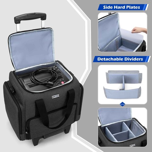 BAFASO Rolling Tattoo Case with 3 Removable Pouches and Detachable Dolly, Tattoo Travel Case for Tattoo Stencil Printer and Tattoo Supplies, Black