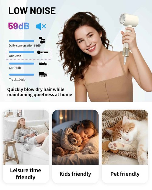 Ionic Hair Dryer with High Speed Brushless Motor, 110000 RPM Fast Drying, Hair Dryer is Suitable for Women, Men, and Kids, Low Noise, Travel Compact Blow Dryer, Storm Grey