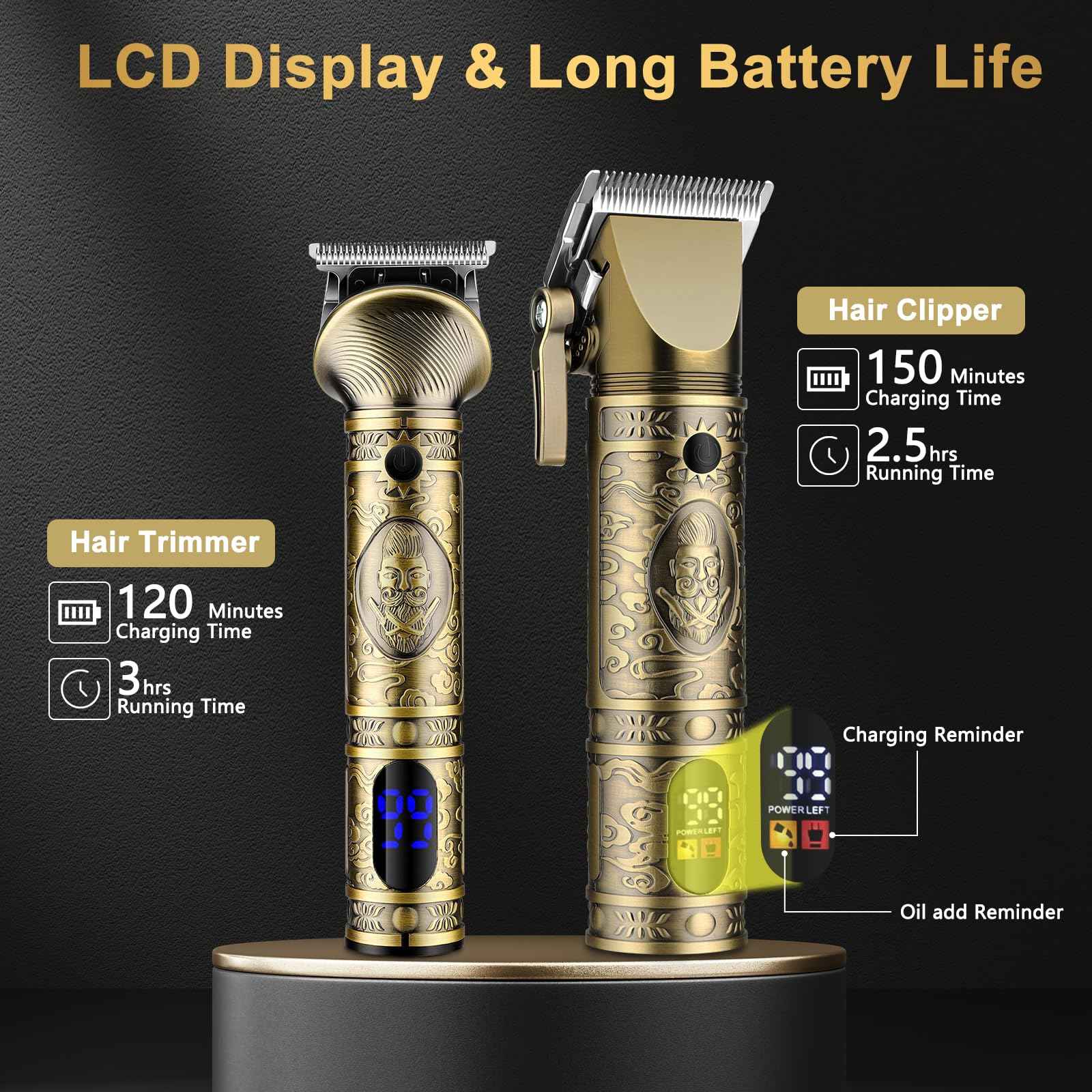 GSKY Hair Clippers for Men Professional, Cordless Clippers for Hair Cutting, Mens Hair Clippers and Trimmer Kit for Barber with LED Display