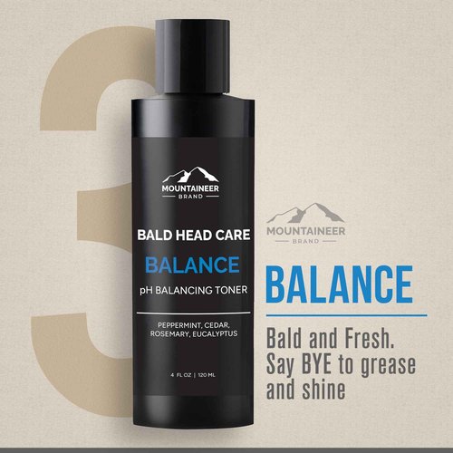 Mountaineer Brand Ultimate Bald Head Care Gifts Bundle For Men | All Natural 5 Step Skin Care for Healthy Scalp & Face | Exfoliate Scrub | Cleanse Wash | Shine Away | Moisturizing Balm | Detox
