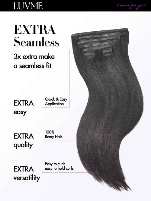 LUVME Straight Seamless 16inch 110g 7Pcs Clip in Hair Extensions Full Max Remy Human Hair Extensions, Natural Black 100% Real Soft Human Hair Extensions