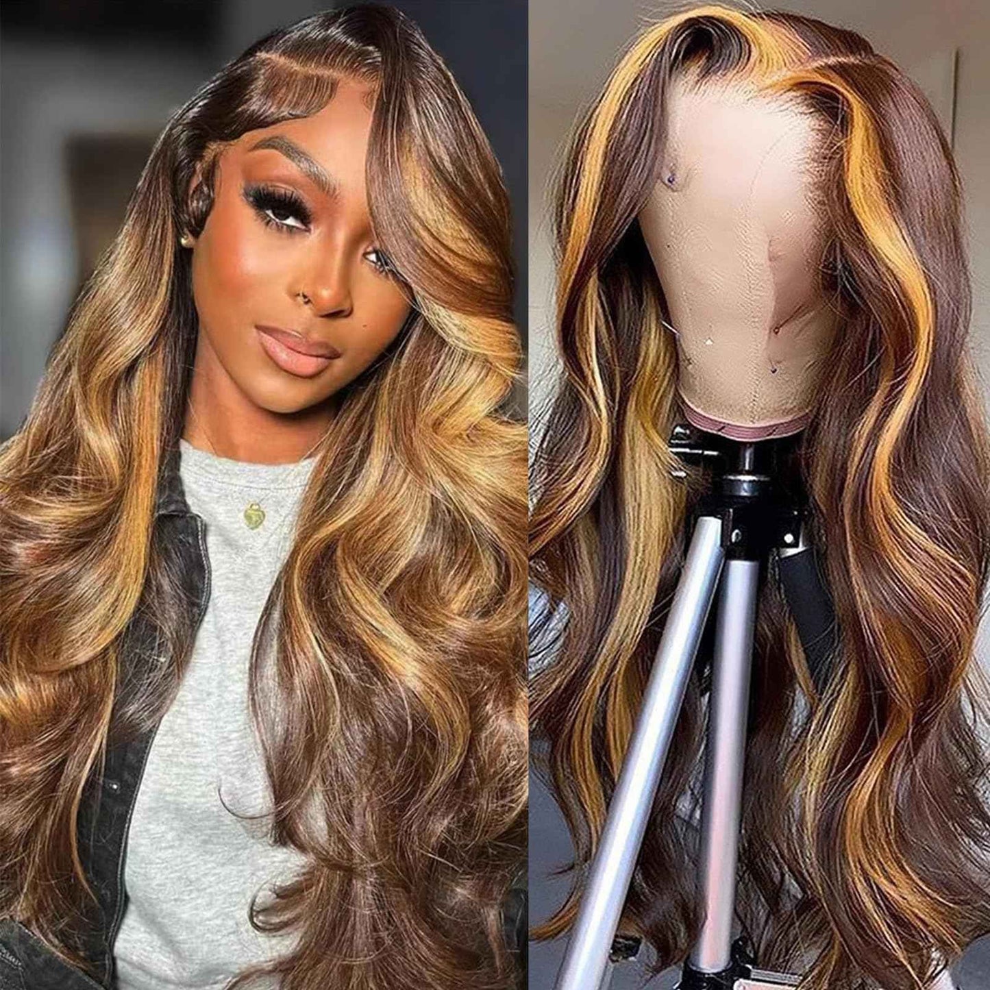 Honey Blonde Ombre Lace Front Wig - Body Wave 13X6, Pre-Plucked HD Frontal, 180 Density, Glueless, 22 Inch
