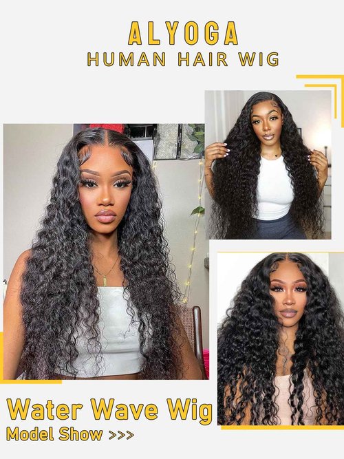 ALYOGA 13x6 Water Wave Lace Front Wigs Human Hair 180 Density Pre Plucked with Baby Hair Water Wave Wigs for Women Glueless Natural Color 22 inch