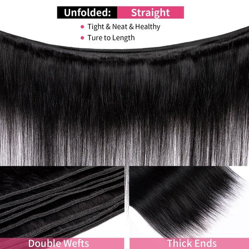 Klinner 12A Straight Bundles Human Hair 22 24 26 Inch 100% Unprocessed Brazilian Virgin Hair Bundles Straight Hair 3 Bundles Weave Bundles Human Hair Extension