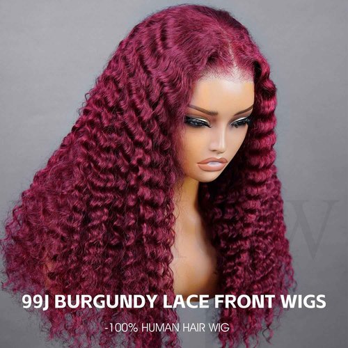 V SHOW 99J Burgundy Lace Front Wigs Human Hair 180% Density Deep Wave 7x5 HD Lace Closure Wig Human Hair Wine Red Glueless Wigs Human Hair Pre Plucked Pre Cut Burgundy Wig 20 Inch