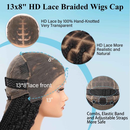 Olymei 12inch 13x8 Hd Lace Front Braided Wigs for Women Knotless Boho Braided Wigs Short Box Braid Wig with Baby Hair Premium Synthetic Curly Braided Lace Front Wigs Natural Black