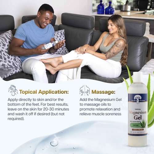 Health and Wisdom Pure Magnesium Gel with Seaweed Extract and Aloe Vera - Topical Muscle & Joint Relief- Natural and Pure Skin & Scalp Moisturizing - Enhanced Absorption - 128 Fl oz