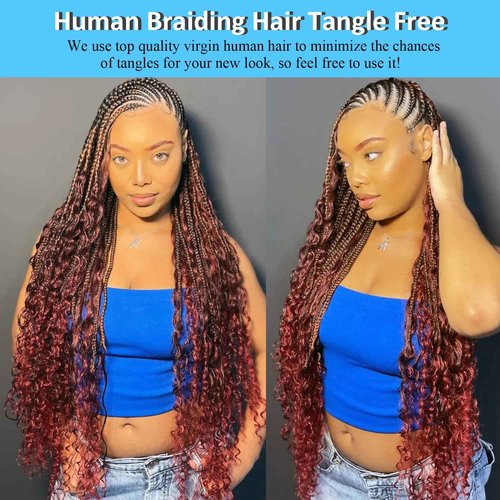 99J Human Braiding Hair 22 Inch 100g Burgundy Deep Wave Bulk Human Hair For Braiding Boho Braids Wine Red Human Braiding Hair Water Wave Human Hair For Braiding Micro Bohemian Braids