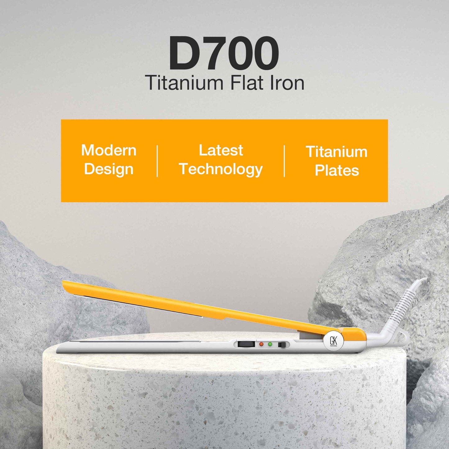 GK Hair Titanium Flat Iron D700 & Vented Brush Set – 360° Swivel, Auto Shutoff, Wet & Dry Straightener with 2.5inch Vent Brush for All Hair Types