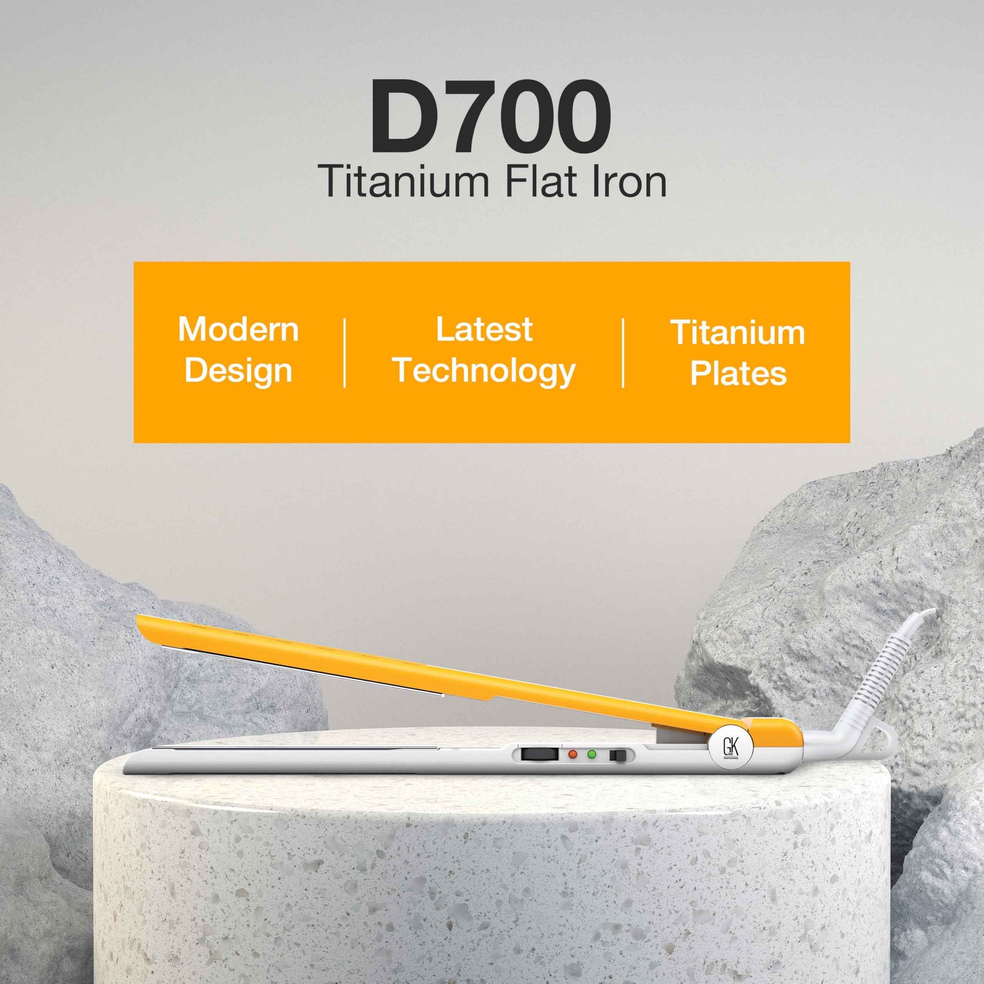 GK Hair Titanium Flat Iron D700 & Vented Brush Set – 360° Swivel, Auto Shutoff, Wet & Dry Straightener with 2.5inch Vent Brush for All Hair Types