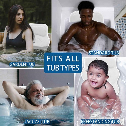 Poemland Full Body Bath Pillow for Tub - Extra Long & Thick Tub Pillow with Head, Back & Lumbar Support, 168 Non-Slip Suction Cups, Soft 5D Mesh Spa Cushion, Fits All Tubs-Gift for Soaking