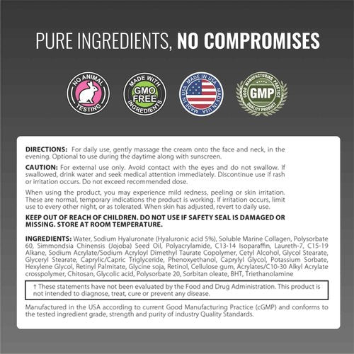 Approved Science Retinol Cream with 1% Retinol, 5% Collagen, and 5% Hyaluronic Acid - Revitalize, Brighten, Firm, and Plump Skin - 2 fl. oz. (60 ml)