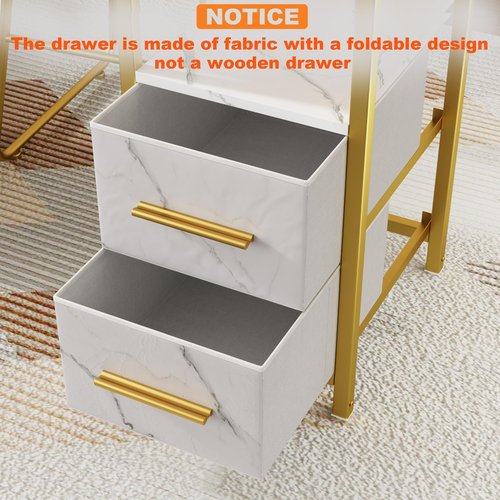 BSONE Nail Desk for Nail Tech – White & Gold Manicure Table with 4 Storage Drawers, Faux Marble Nail Station for Salon or Home