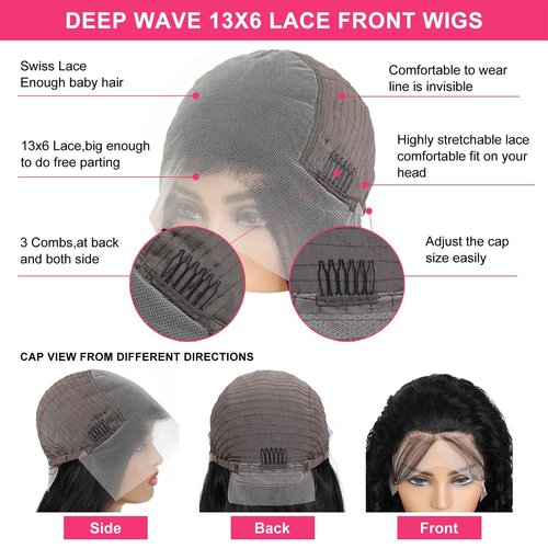 Odored Deep Wave Lace Front Wigs Human Hair 13x6 HD Transparent 180% Density Glueless Wigs Deep Curly Lace Frontal Wigs Natural Color 24 Inch