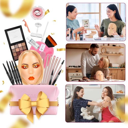 ZTBBRA Kids Makeup Practice Face – 5D Silicone Training Head with Full Kit, Reusable Makeup Practice Kit for Beginners, Children & Enthusiasts, Supports False Lashes & Wigs