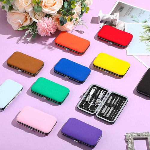 WILLBOND 50 Sets Manicure Set Bulk for Women, 8 in 1 Nail Clippers Kit with Travel Case, Nail Care Kit Stainless Steel Pedicure Grooming Tools for Family(Classic Style)