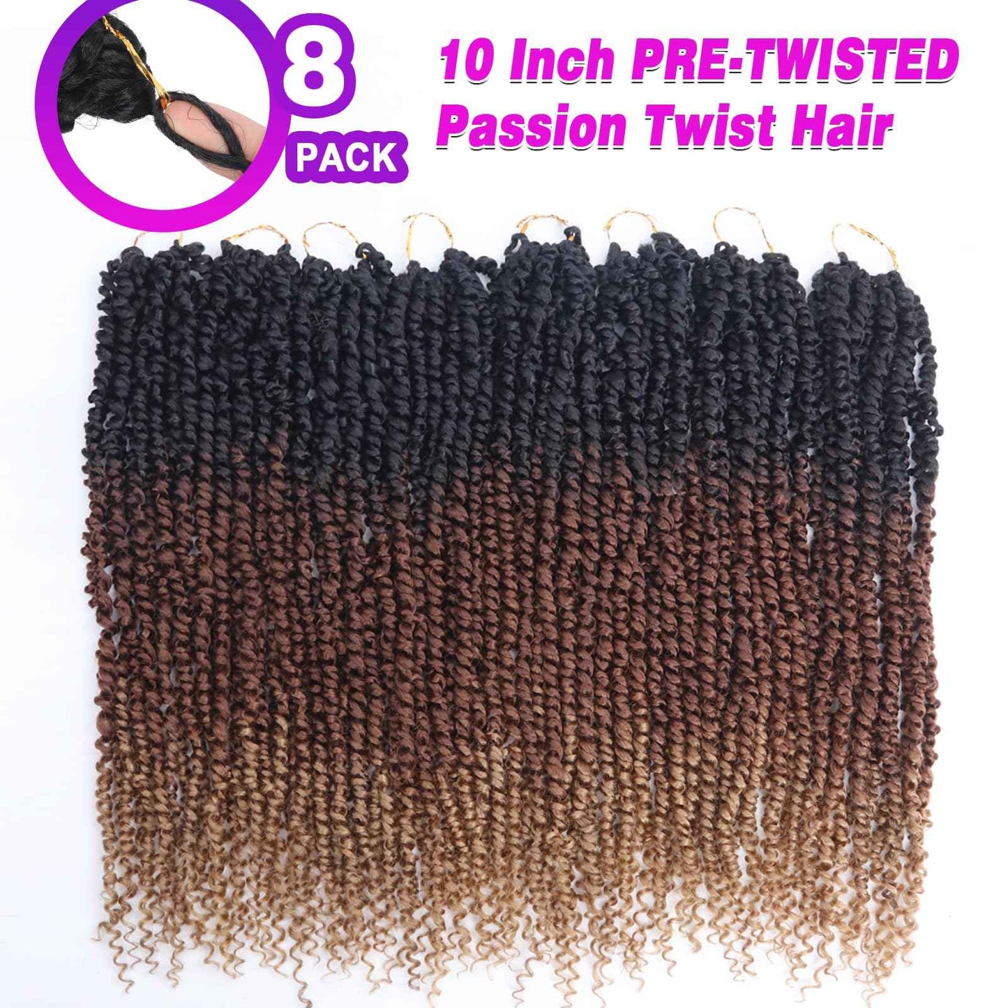 Long Passion Twist Hair Pre-twisted 24 Inch Passion Twist Crochet Hair for Black Women Pre Looped 8 Packs Synthetic Bohemian Twists Curly Ends Hair Extensions 1B-30-27