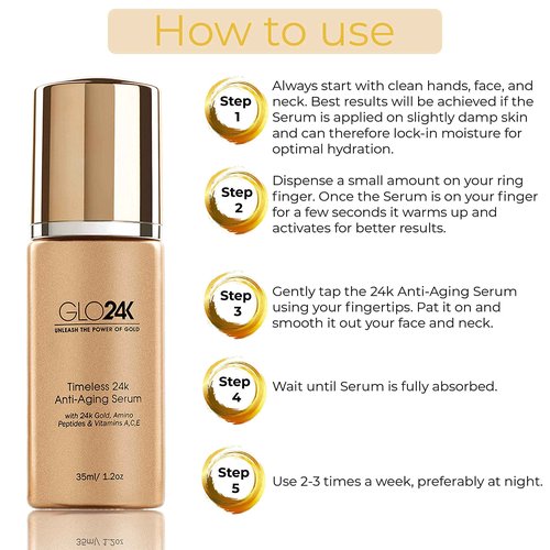 GLO24K Anti-Aging Cream and Serum with 24k Gold, Amino Peptides, Vitamins A, C, E