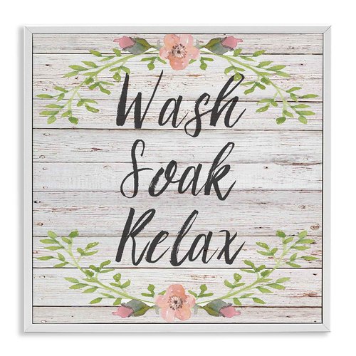 Stupell Industries Wash Soak Relax Floral Wood, Design by Sean Parnell White Framed Wall Art, 24 x 24, Multi-Color