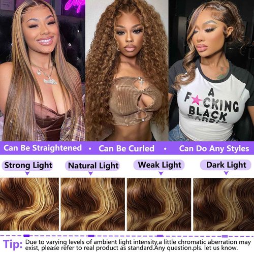 BYWEEW Honey Blonde Ombre Lace Front Wig Human Hair Highlight Body Wave 13X6 Lace Front Wigs 180 Density Glueless 4/27 Highlighted Human Hair Wig 26 Inch