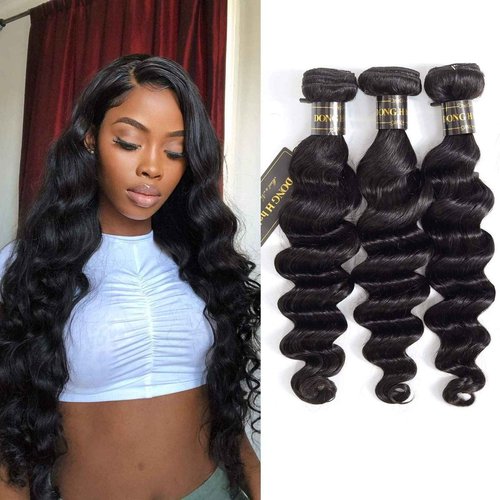 DONG H hair Loose Deep Wave Bundles 100% Unprocessed Peruvian Virgin Human Hair Bundles Loose Wave Bundles Wet and Wavy 18"20"22" 3 bundles Human Hair Natural Color Hair Extensions